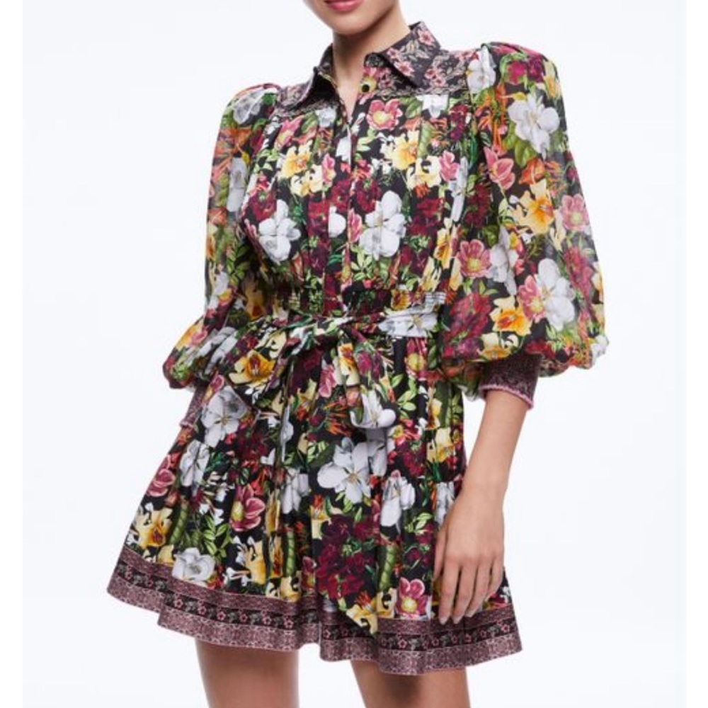 Alice + Olivia Tiffie Puff Sleeve Mini Dress